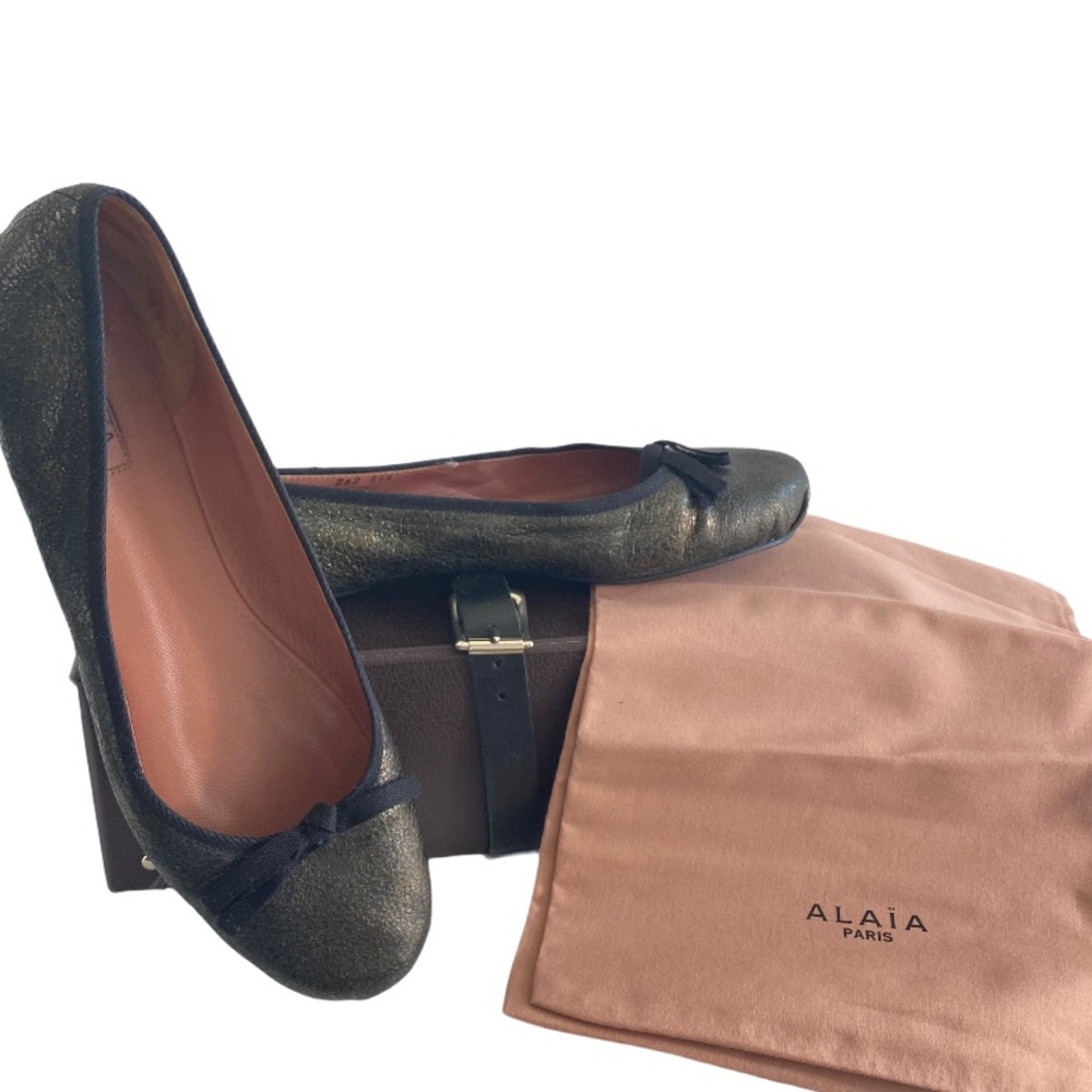 Alaia Pewter Metallic Ballet Bow Flats 39.5